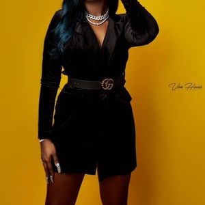 Black velvet blazer dress